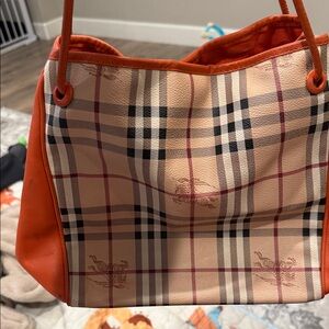 Burberry Beige and Red Check Shoulder Bag